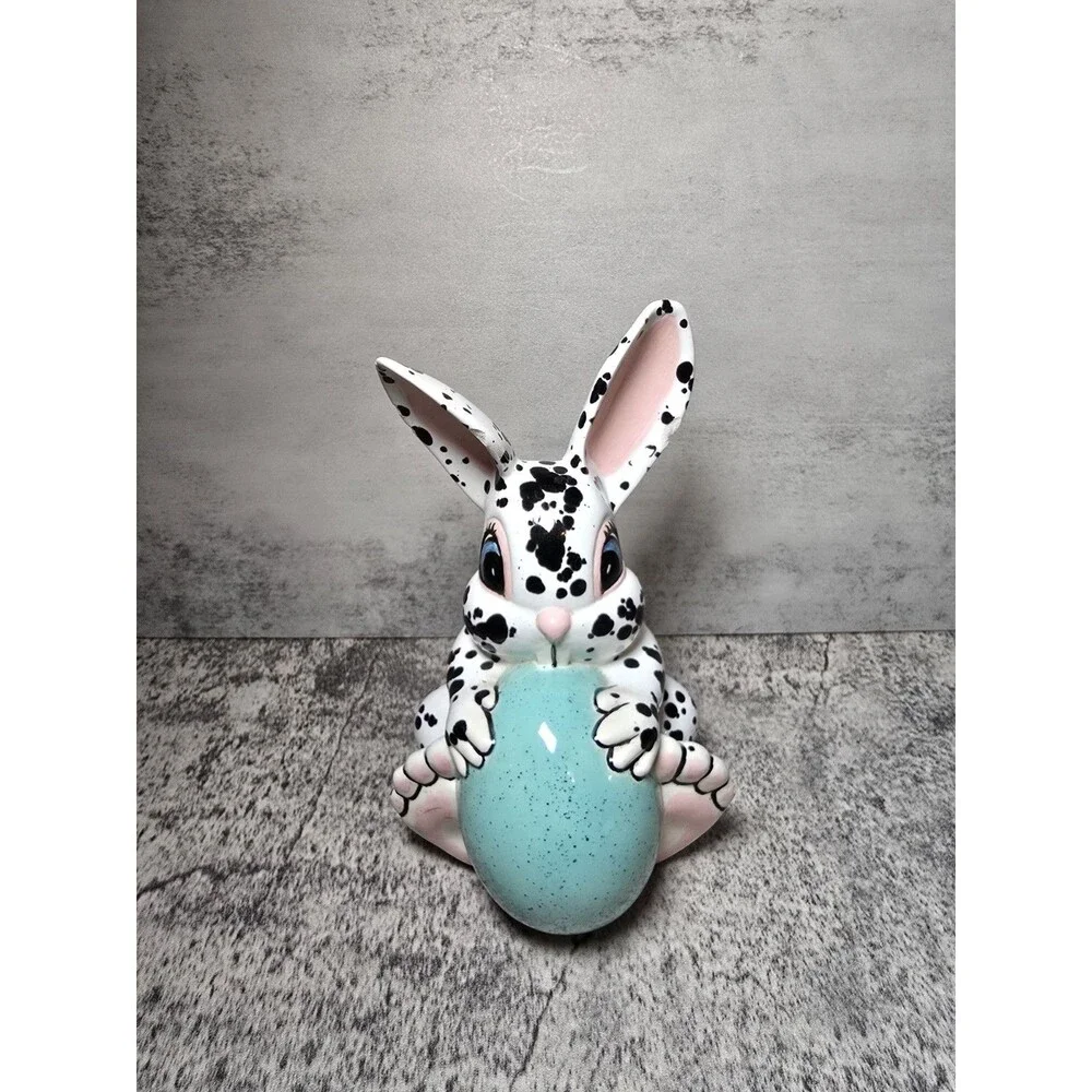 Vintage Hand Painted Ceramic Mold Easter Bunny Rabbit Polka Dots 1977 6.5